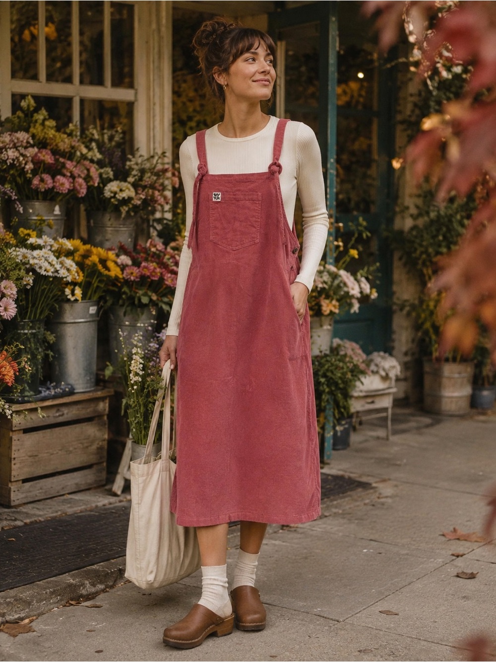 Lucy & Yak Pink Rose Corduroy Pinafore Overall Dress Organic Cotton Dopamine